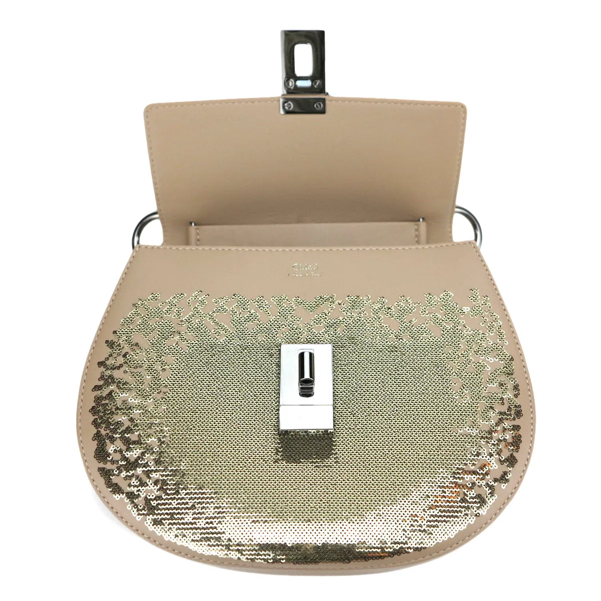 Small Drew Bag in Nude Beige Sequin
