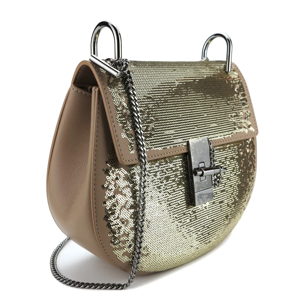 Small Drew Bag in Nude Beige Sequin