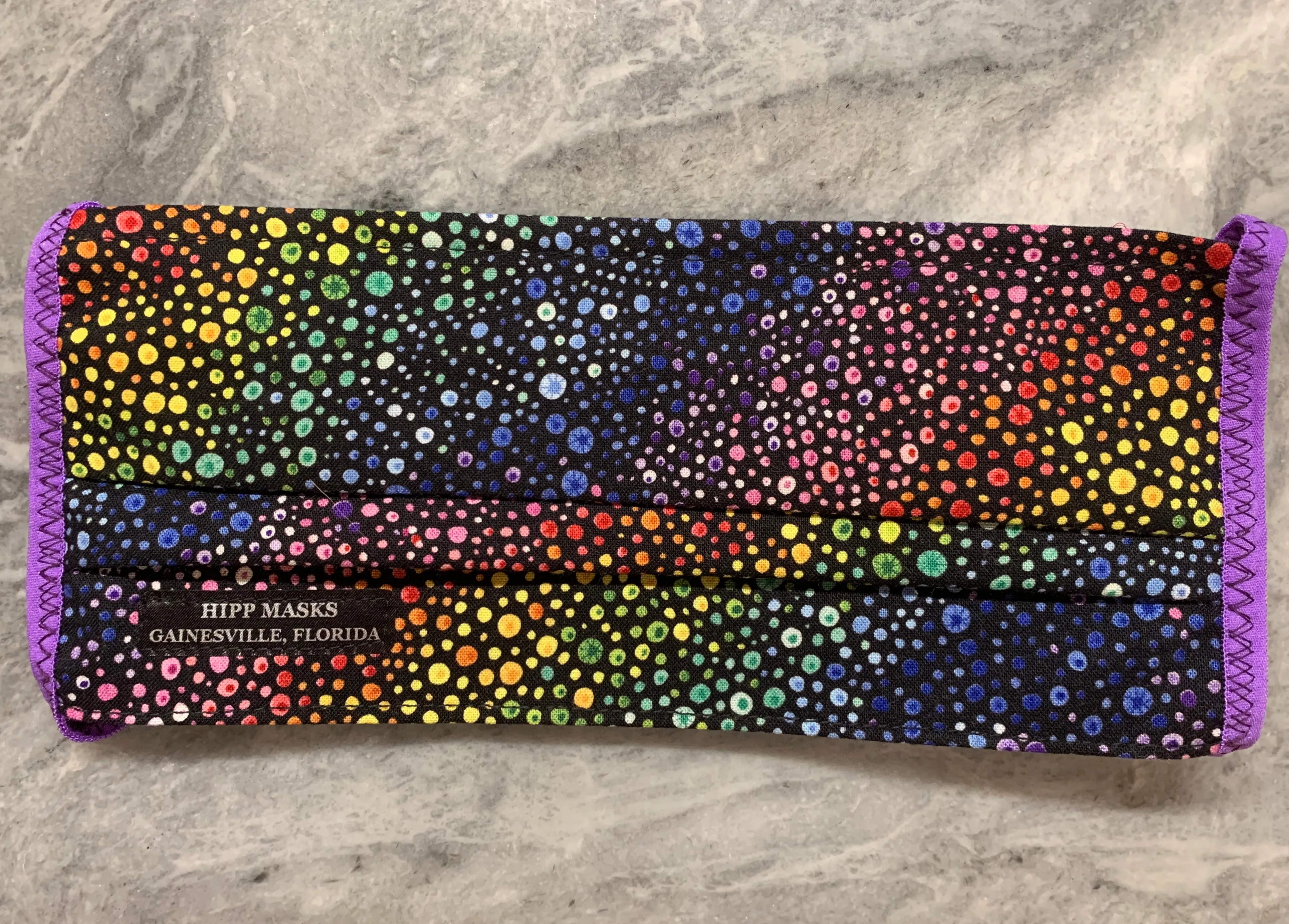 Terry Fleming's Pride Center: Black or Purple Rainbow Pride 100% Cotton with Various Colors of Foldover Elastic for Ears