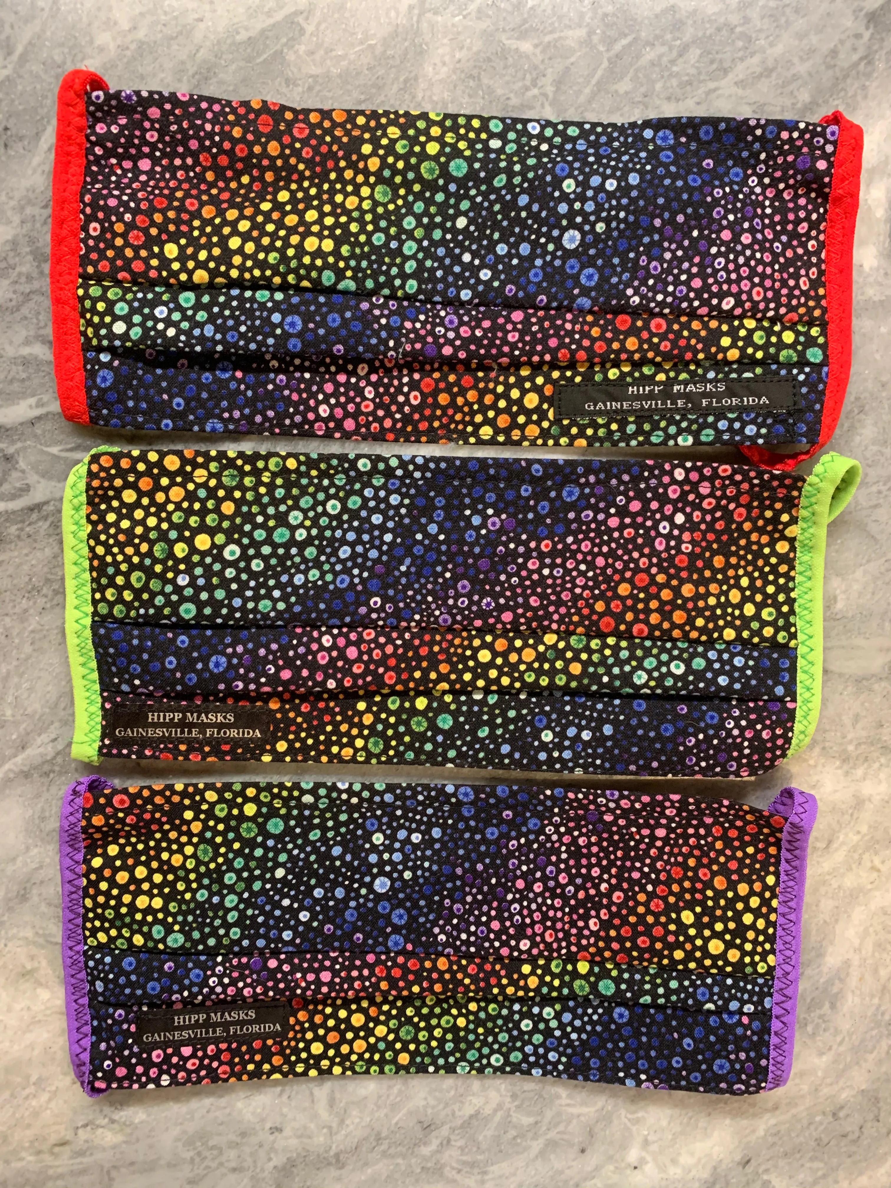 Terry Fleming's Pride Center: Black or Purple Rainbow Pride 100% Cotton with Various Colors of Foldover Elastic for Ears