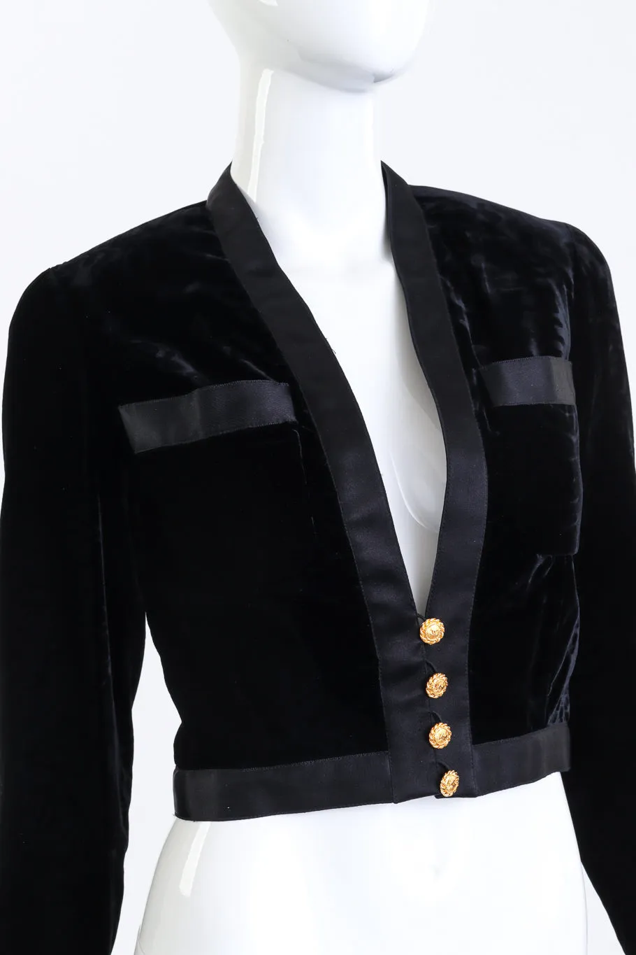 Velvet & Satin Trim Crop Jacket