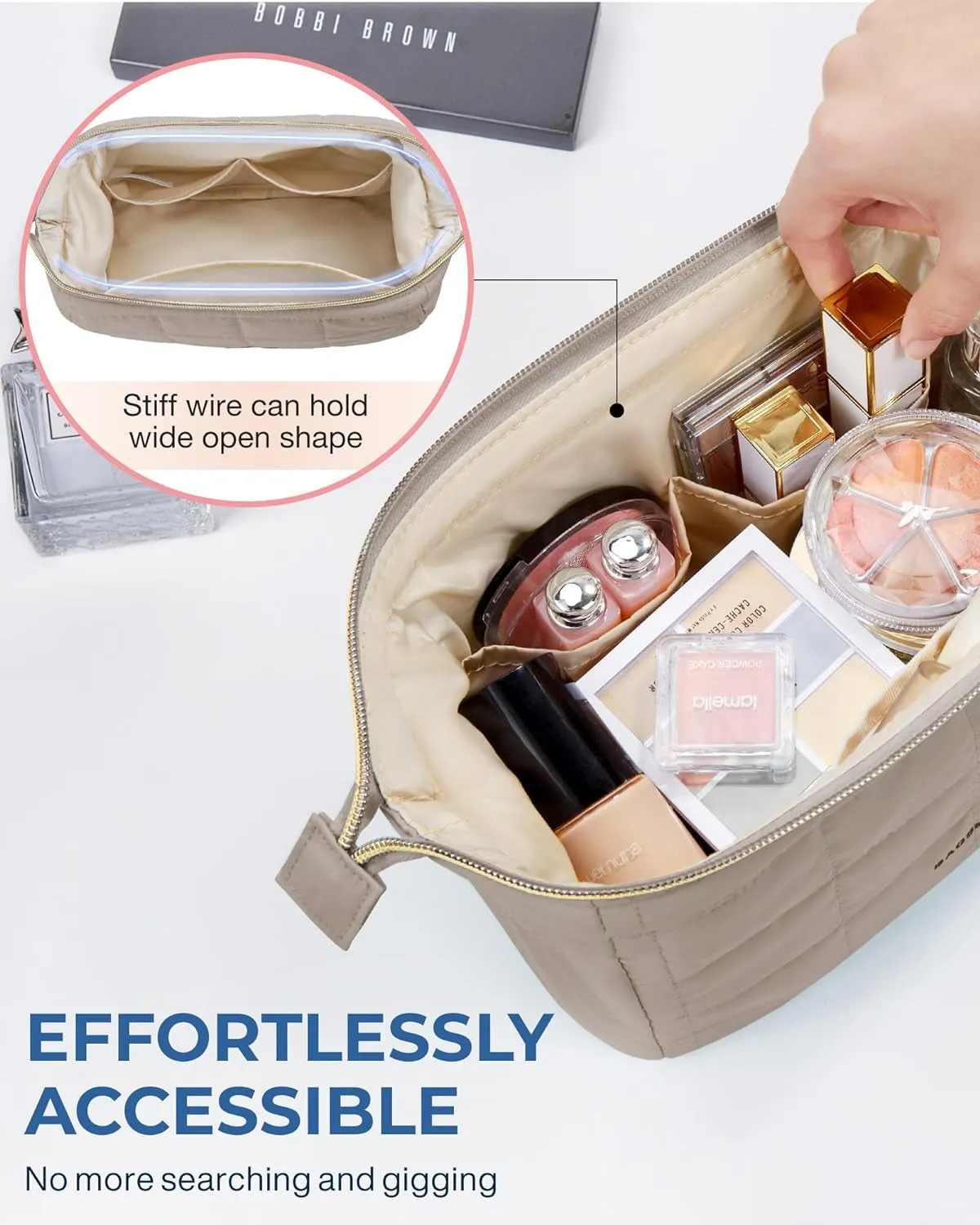 Womens Puffy Padded Makeup Bag Wide-open Travel Toiletry Bag