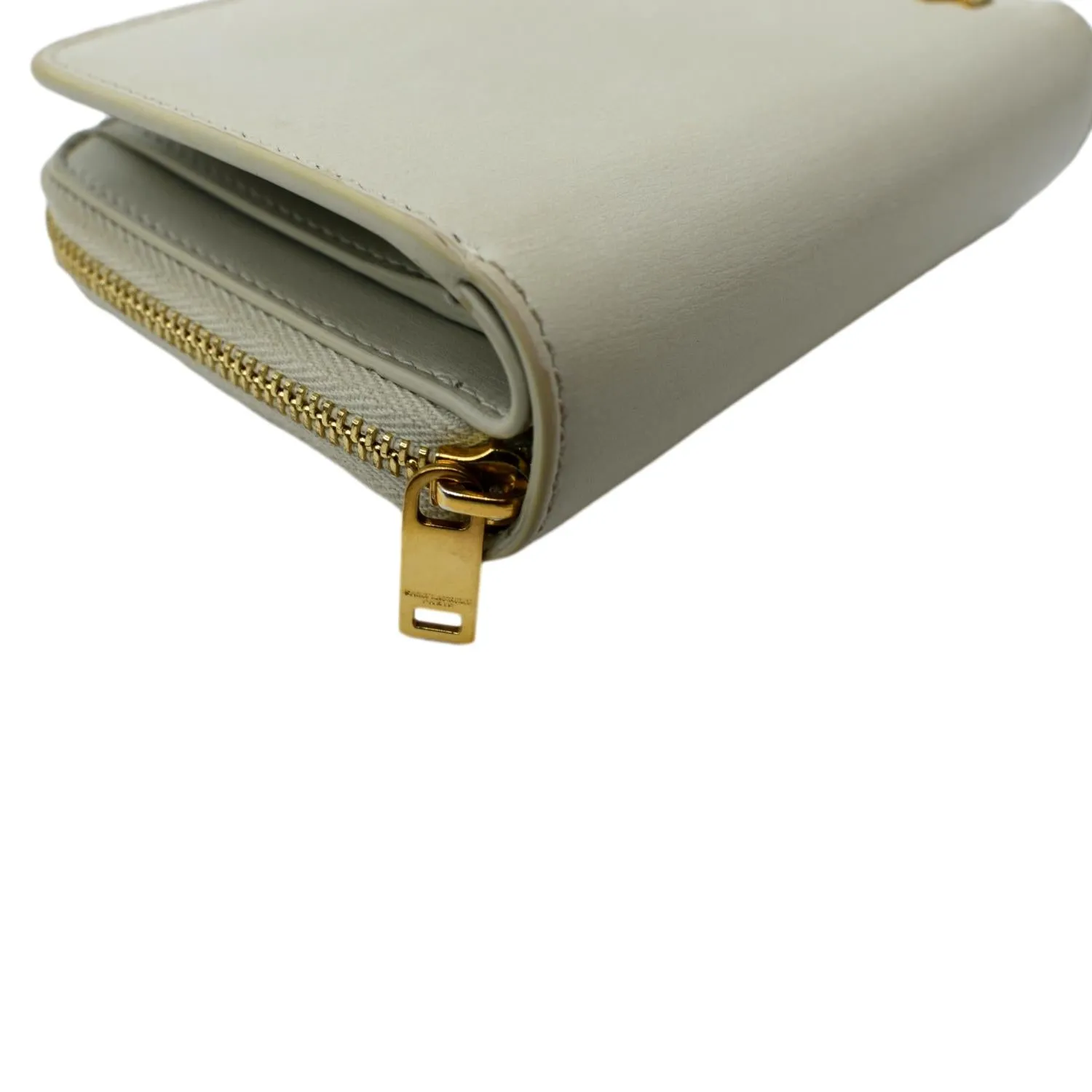 YVES SAINT LAURENT Tiny Monogram Compact Leather Zip Around Wallet White