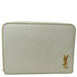YVES SAINT LAURENT Tiny Monogram Compact Leather Zip Around Wallet White