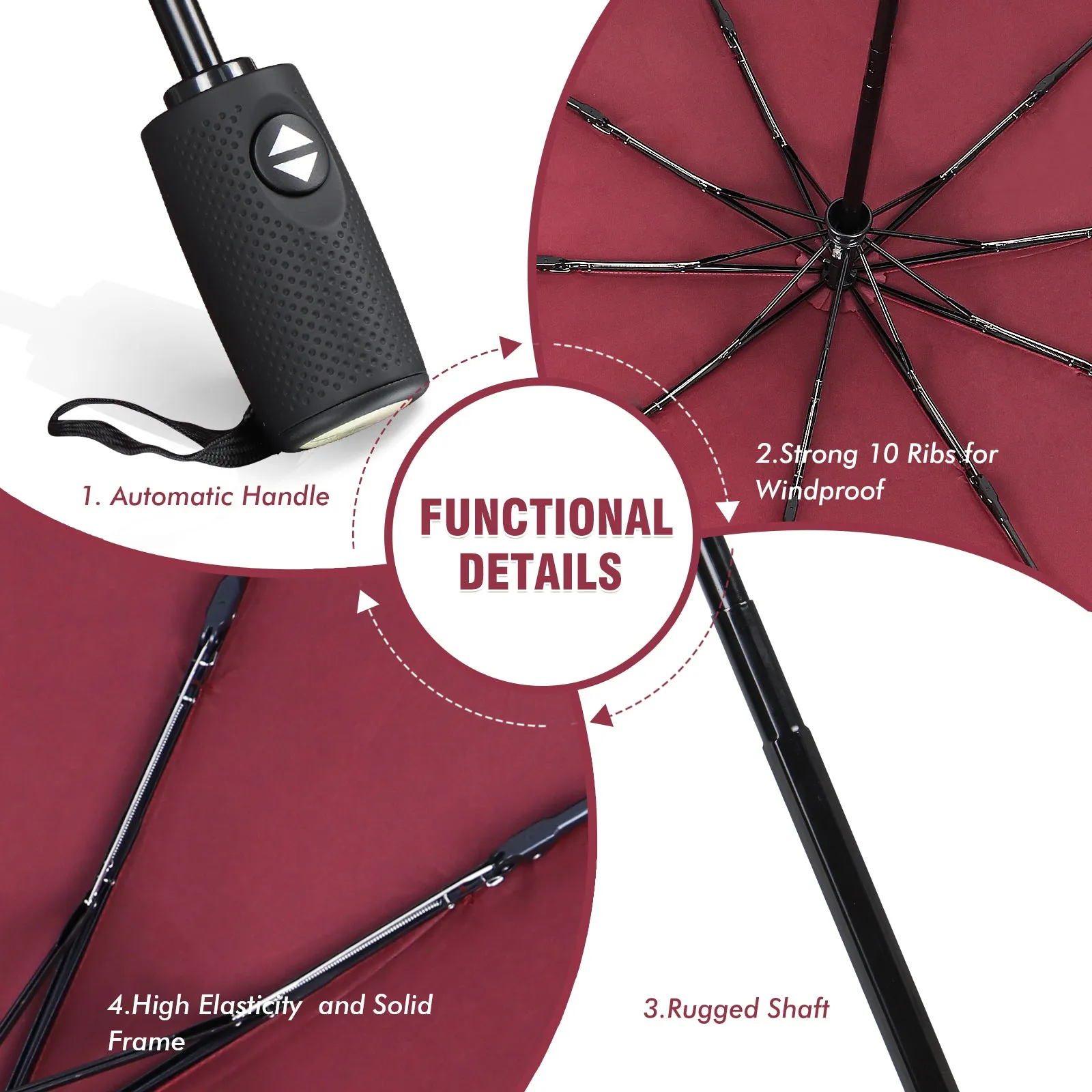 ZOMAKE Small Travel Umbrella Compact Portable Collapsible Umbrellas for Rain, Windproof, Automatic Lightweight Paraguas for Women, Men(Burgundy)