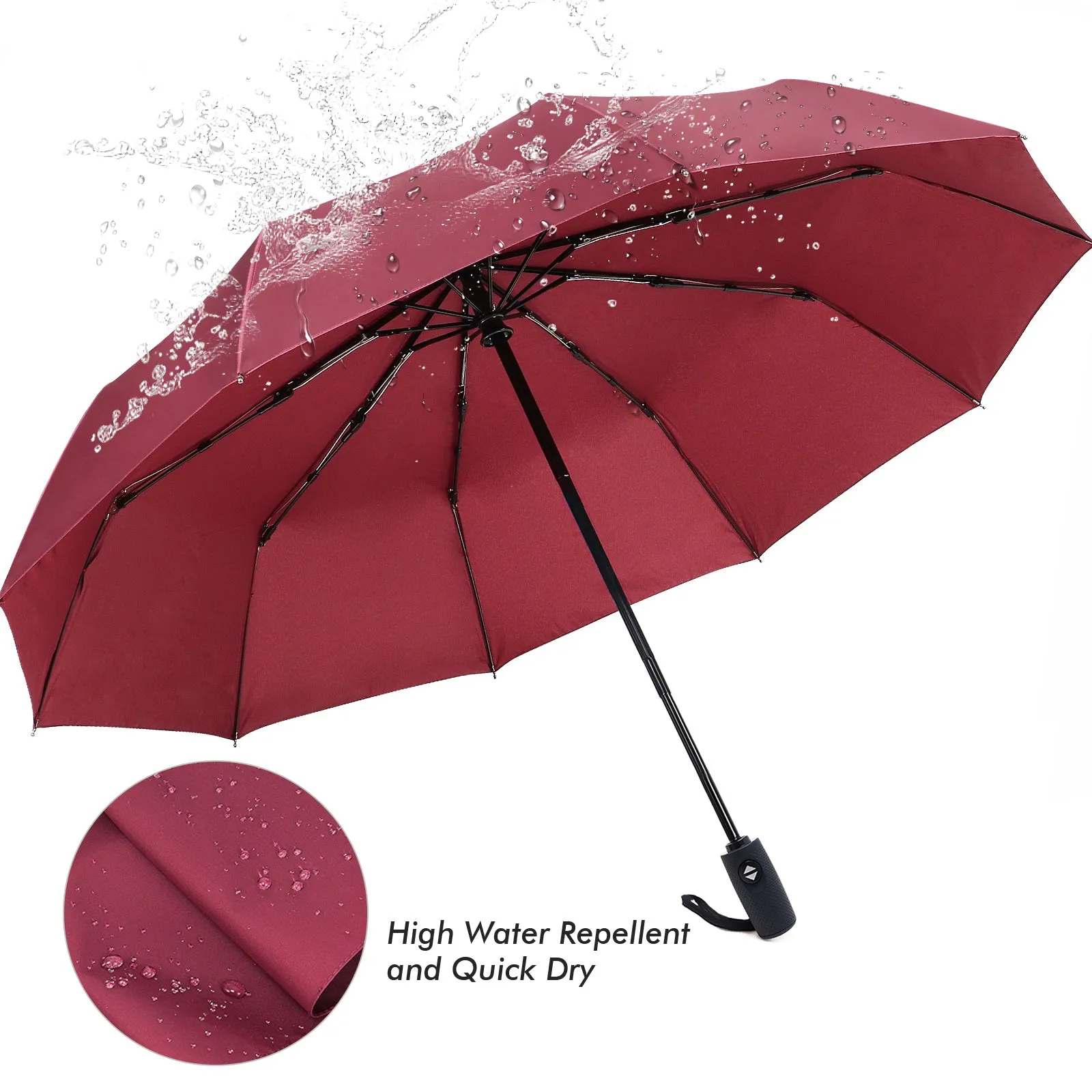 ZOMAKE Small Travel Umbrella Compact Portable Collapsible Umbrellas for Rain, Windproof, Automatic Lightweight Paraguas for Women, Men(Burgundy)