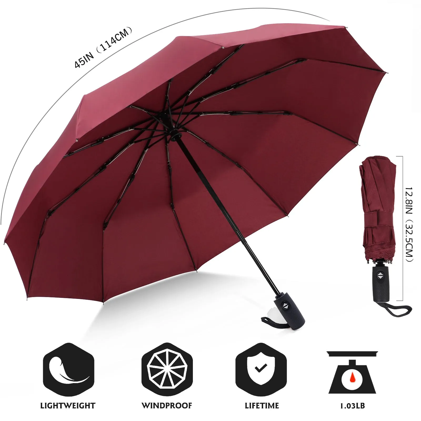 ZOMAKE Small Travel Umbrella Compact Portable Collapsible Umbrellas for Rain, Windproof, Automatic Lightweight Paraguas for Women, Men(Burgundy)
