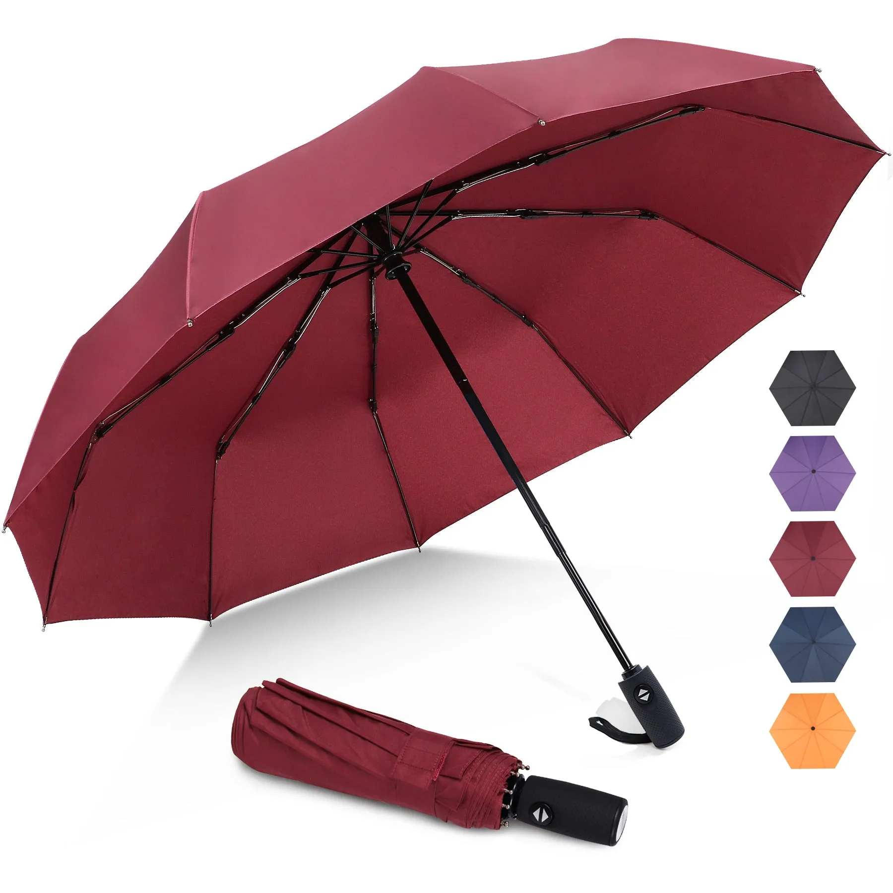 ZOMAKE Small Travel Umbrella Compact Portable Collapsible Umbrellas for Rain, Windproof, Automatic Lightweight Paraguas for Women, Men(Burgundy)