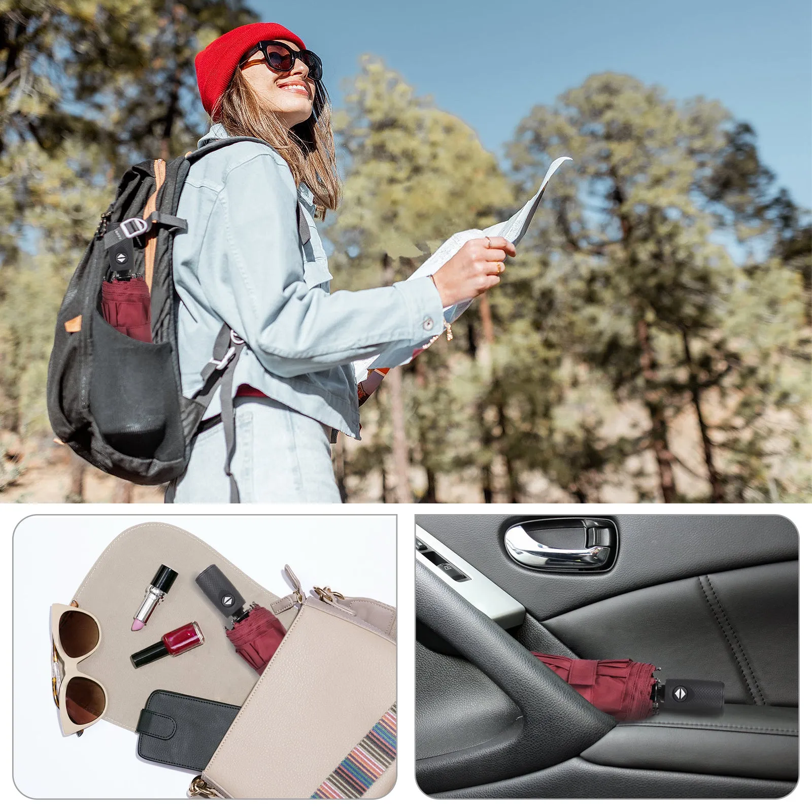 ZOMAKE Small Travel Umbrella Compact Portable Collapsible Umbrellas for Rain, Windproof, Automatic Lightweight Paraguas for Women, Men(Burgundy)