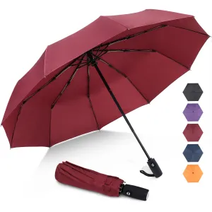 ZOMAKE Small Travel Umbrella Compact Portable Collapsible Umbrellas for Rain, Windproof, Automatic Lightweight Paraguas for Women, Men(Burgundy)