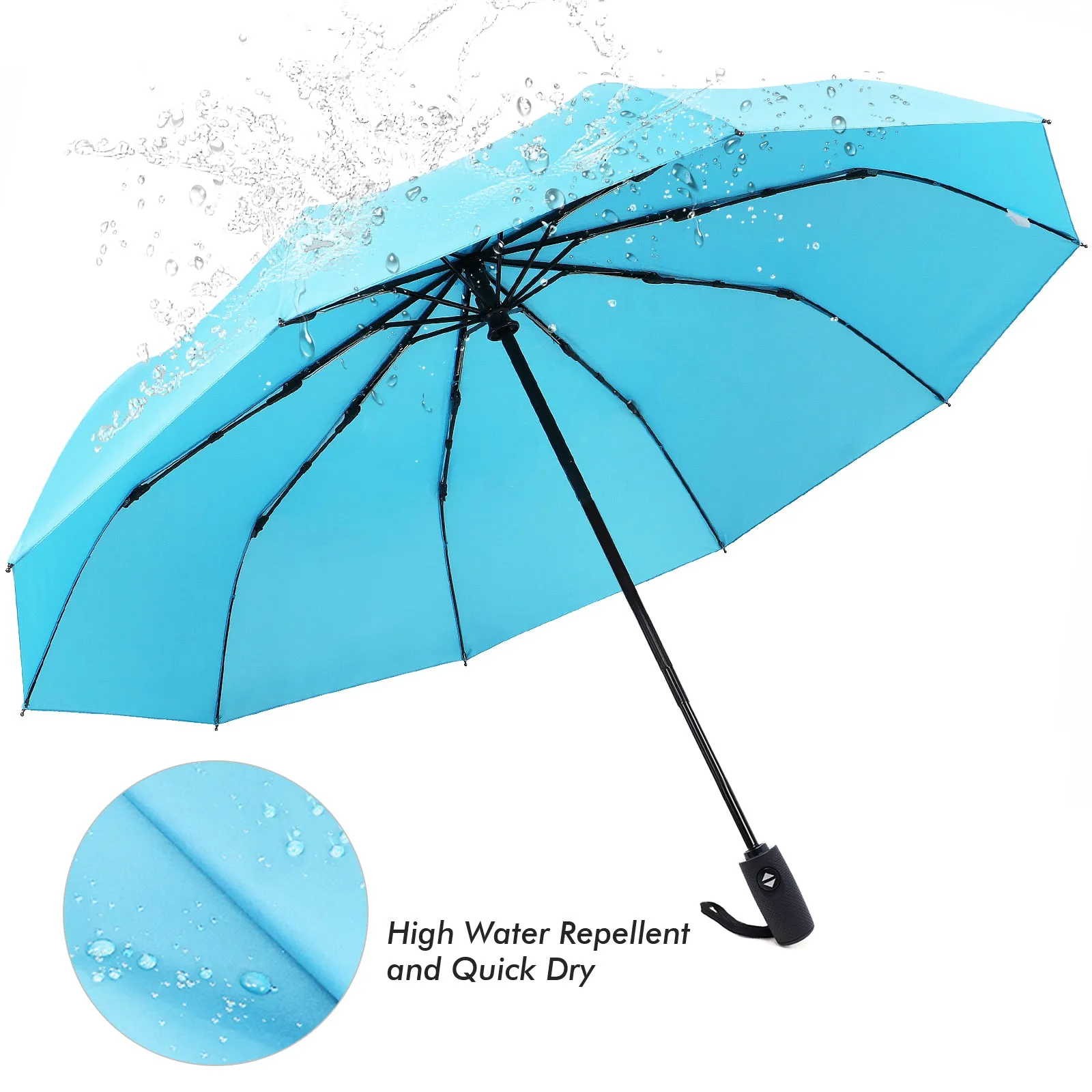 ZOMAKE Small Travel Umbrella Compact Portable Collapsible Umbrellas for Rain, Windproof, Automatic Lightweight Paraguas for Women, Men(Light Blue)