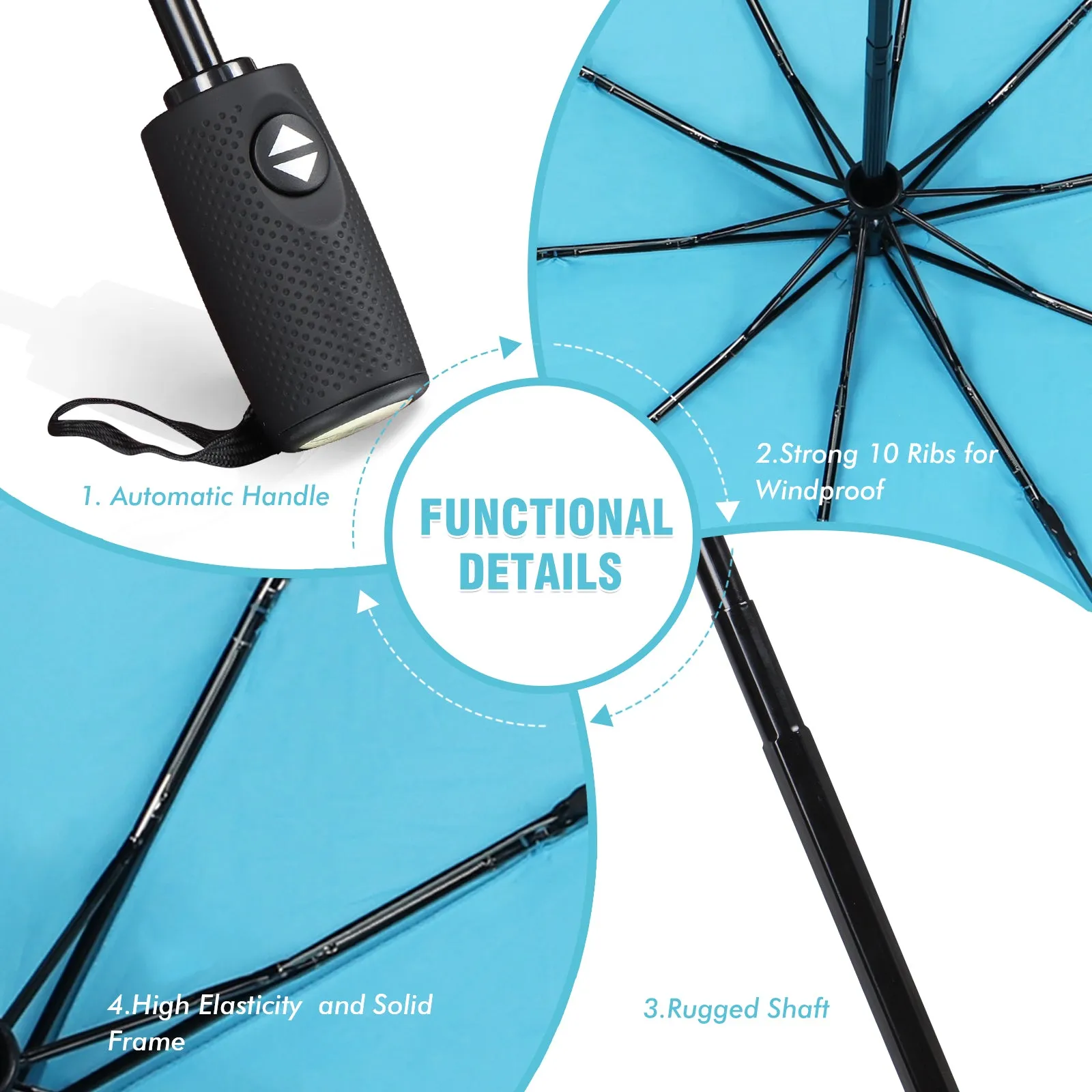 ZOMAKE Small Travel Umbrella Compact Portable Collapsible Umbrellas for Rain, Windproof, Automatic Lightweight Paraguas for Women, Men(Light Blue)