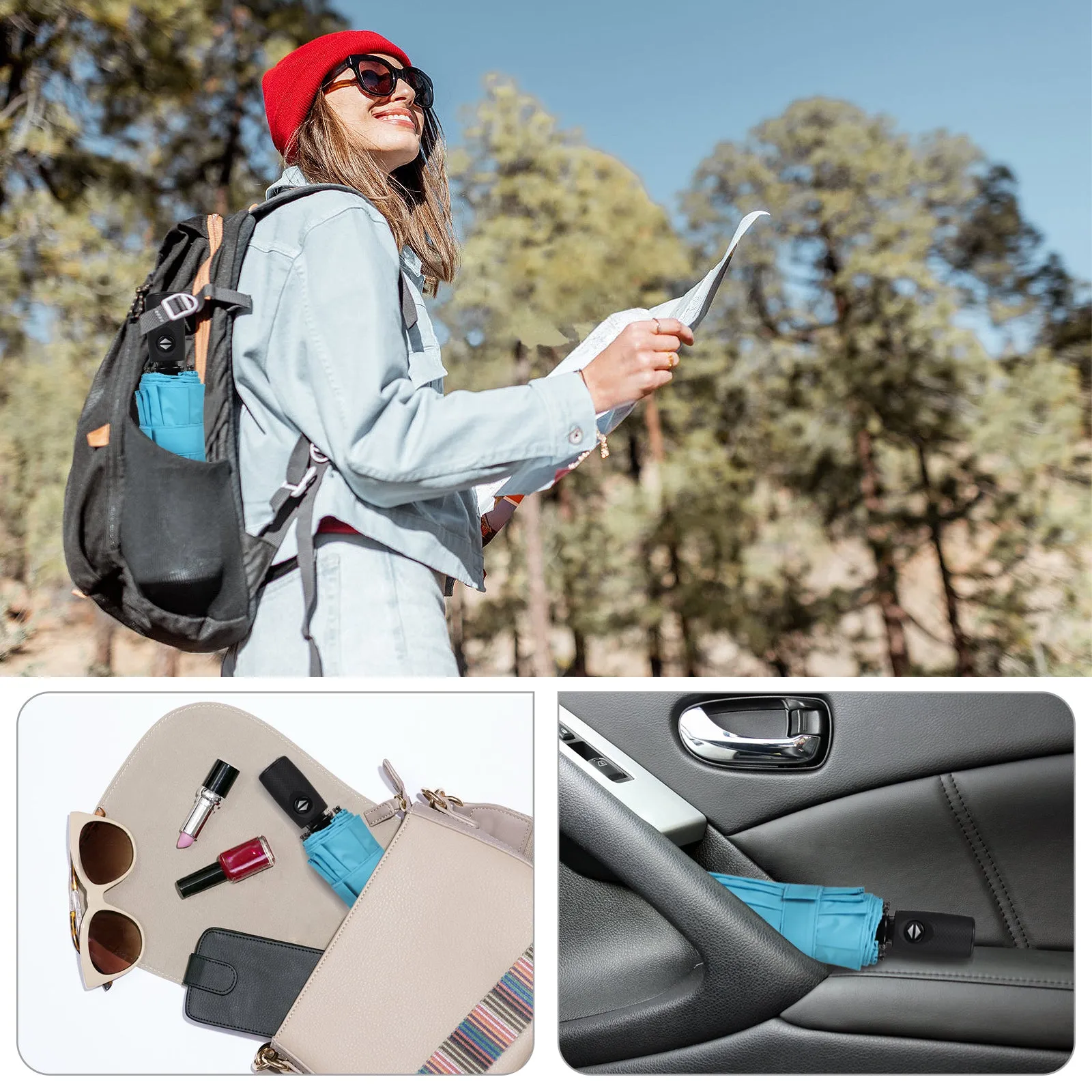 ZOMAKE Small Travel Umbrella Compact Portable Collapsible Umbrellas for Rain, Windproof, Automatic Lightweight Paraguas for Women, Men(Light Blue)