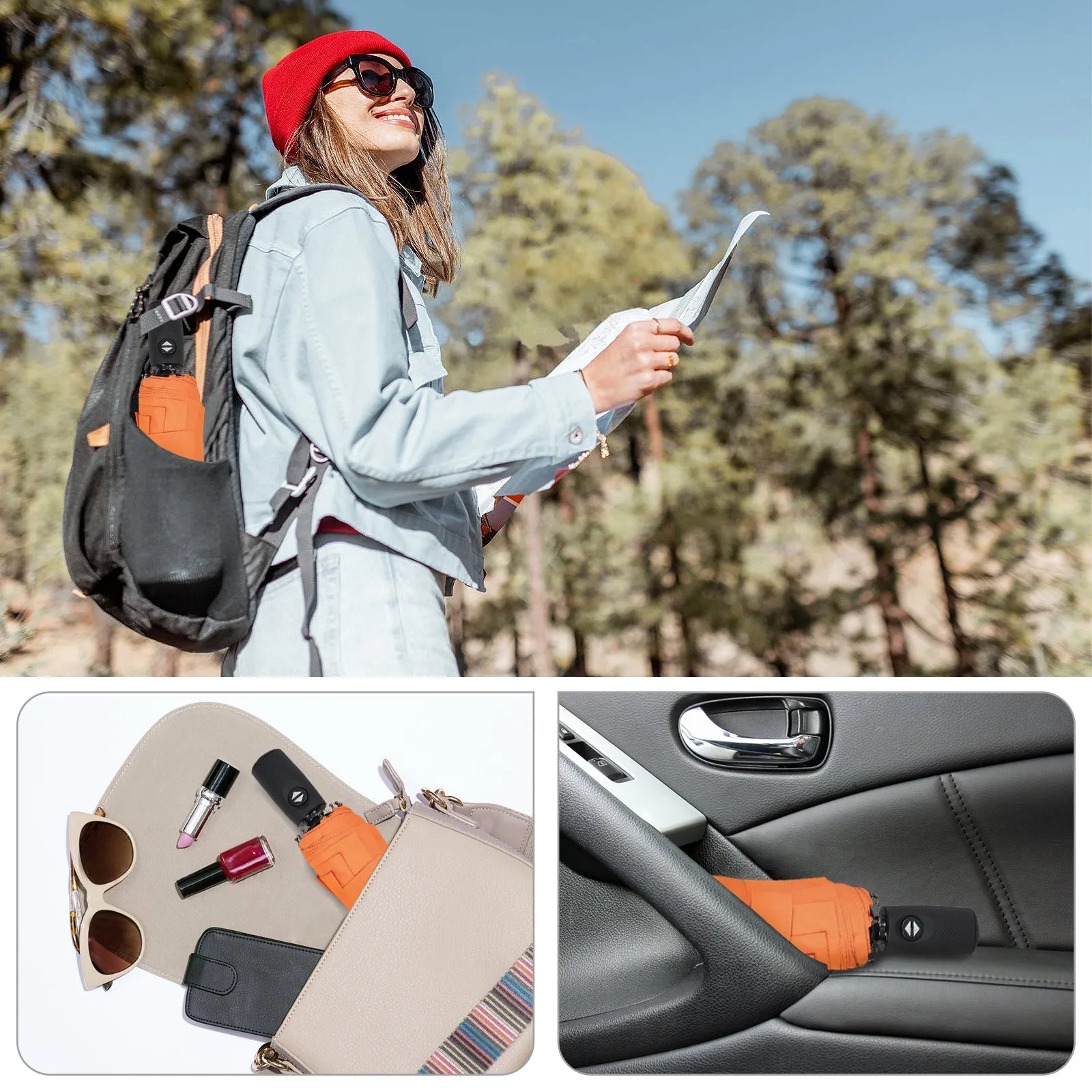 ZOMAKE Small Travel Umbrella Compact Portable Collapsible Umbrellas for Rain, Windproof, Automatic Lightweight Paraguas for Women, Men(Orange)