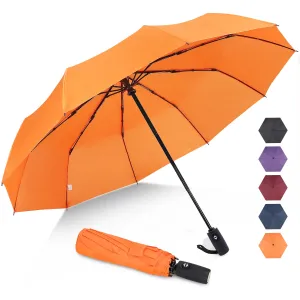 ZOMAKE Small Travel Umbrella Compact Portable Collapsible Umbrellas for Rain, Windproof, Automatic Lightweight Paraguas for Women, Men(Orange)