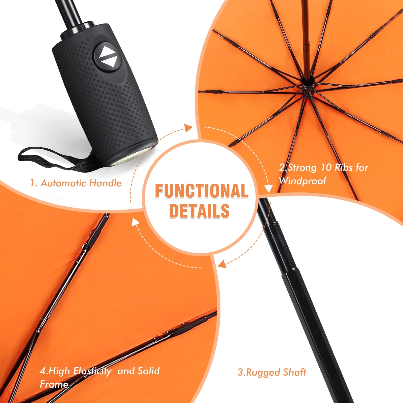 ZOMAKE Small Travel Umbrella Compact Portable Collapsible Umbrellas for Rain, Windproof, Automatic Lightweight Paraguas for Women, Men(Orange)