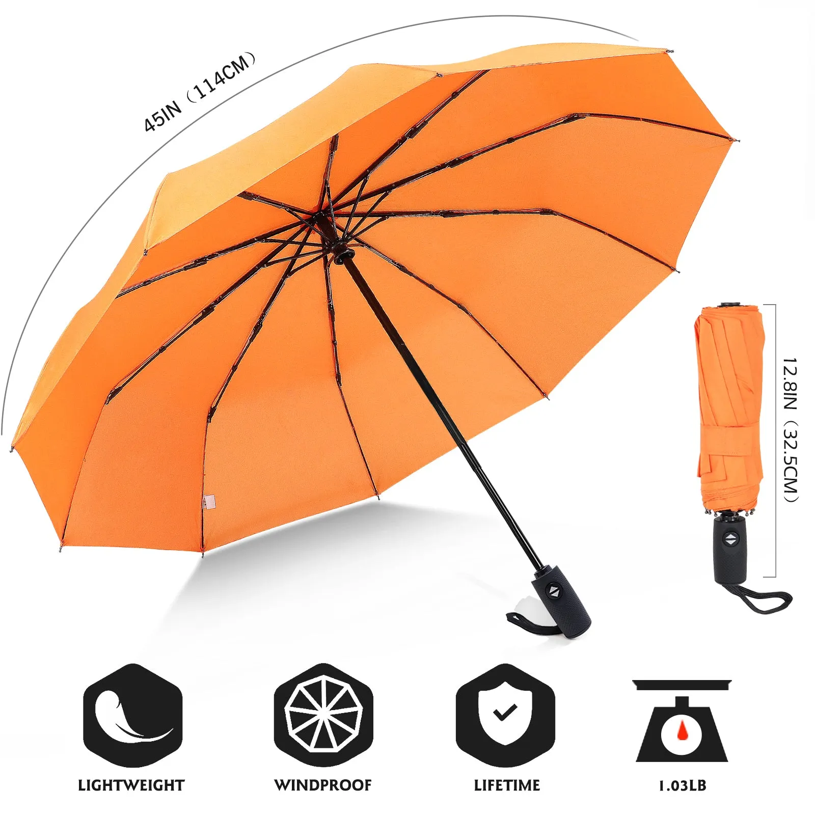 ZOMAKE Small Travel Umbrella Compact Portable Collapsible Umbrellas for Rain, Windproof, Automatic Lightweight Paraguas for Women, Men(Orange)