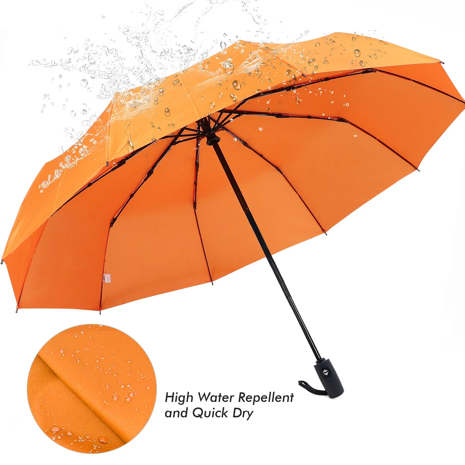 ZOMAKE Small Travel Umbrella Compact Portable Collapsible Umbrellas for Rain, Windproof, Automatic Lightweight Paraguas for Women, Men(Orange)