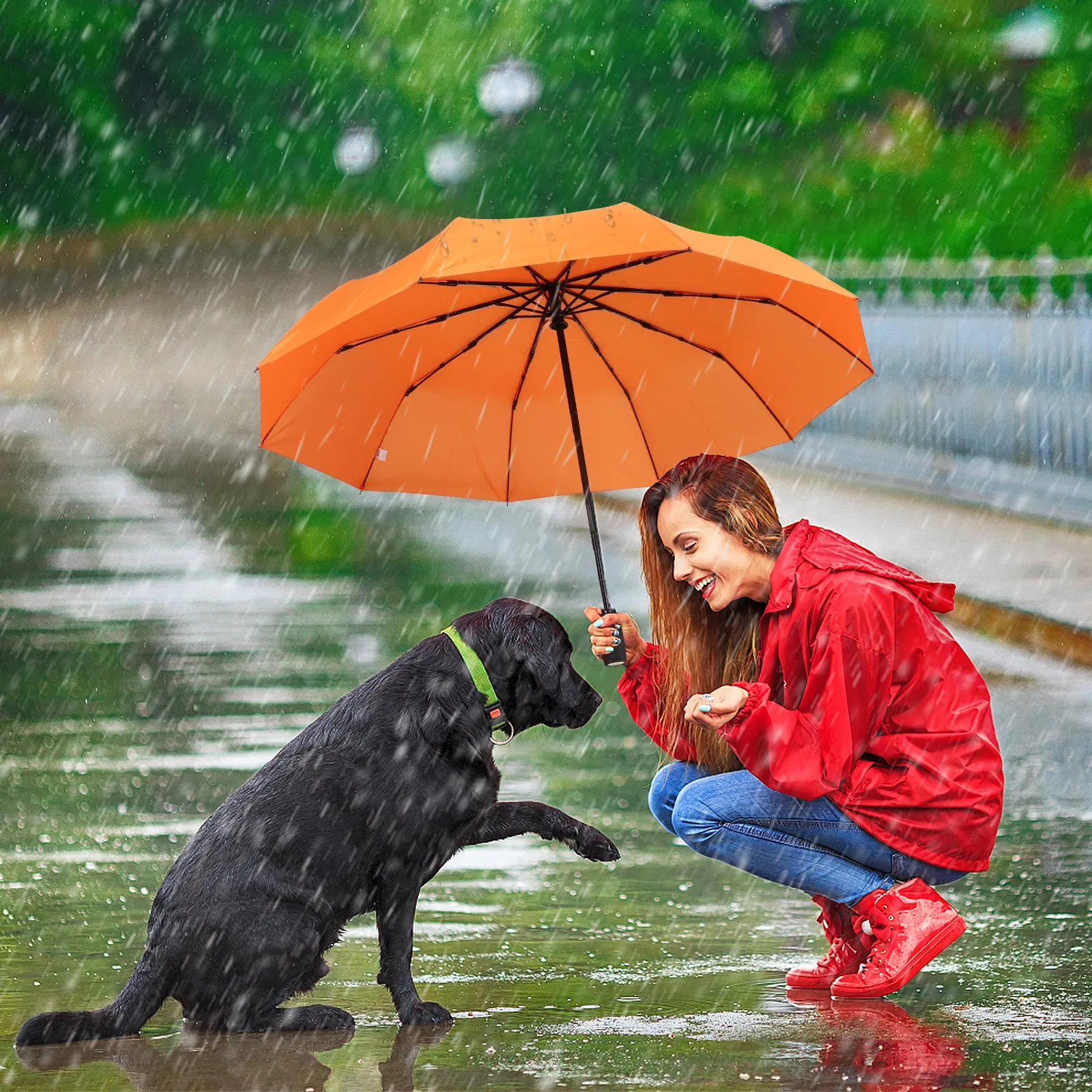 ZOMAKE Small Travel Umbrella Compact Portable Collapsible Umbrellas for Rain, Windproof, Automatic Lightweight Paraguas for Women, Men(Orange)