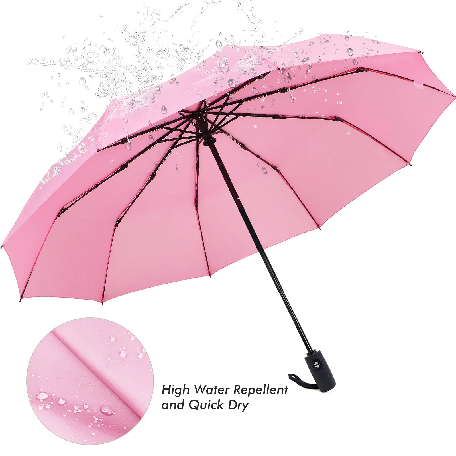 ZOMAKE Small Travel Umbrella Compact Portable Collapsible Umbrellas for Rain, Windproof, Automatic Lightweight Paraguas for Women, Men(Pink)