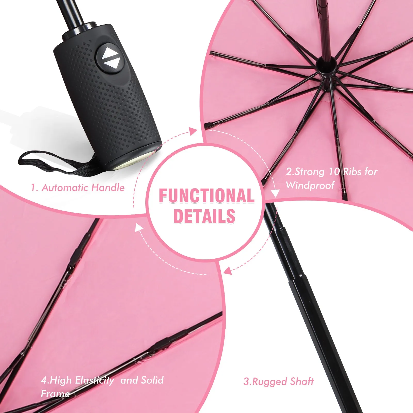 ZOMAKE Small Travel Umbrella Compact Portable Collapsible Umbrellas for Rain, Windproof, Automatic Lightweight Paraguas for Women, Men(Pink)