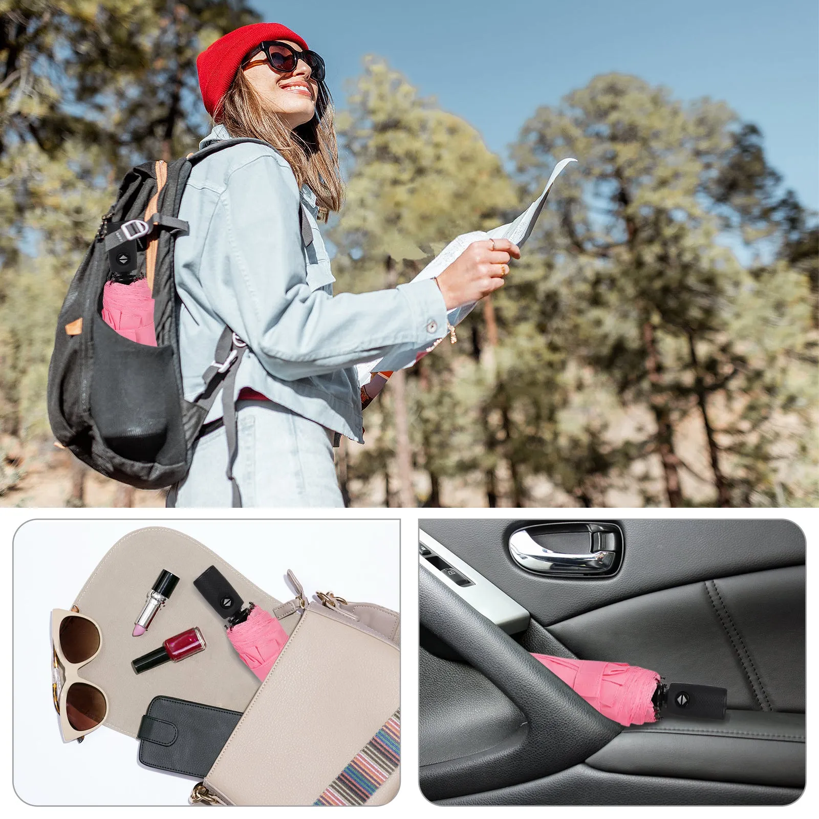 ZOMAKE Small Travel Umbrella Compact Portable Collapsible Umbrellas for Rain, Windproof, Automatic Lightweight Paraguas for Women, Men(Pink)