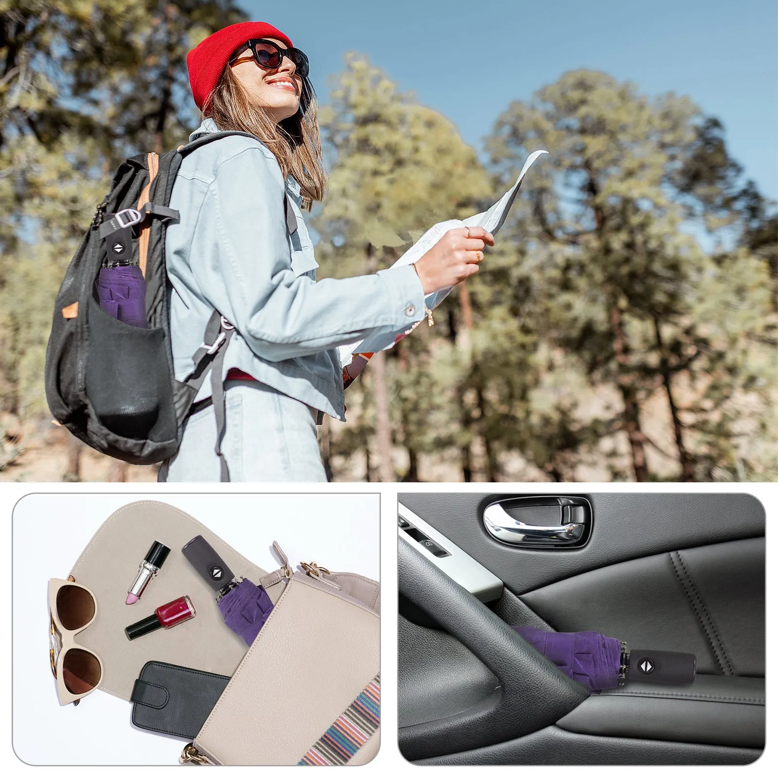 ZOMAKE Small Travel Umbrella Compact Portable Collapsible Umbrellas for Rain, Windproof, Automatic Lightweight Paraguas for Women, Men(Purple)