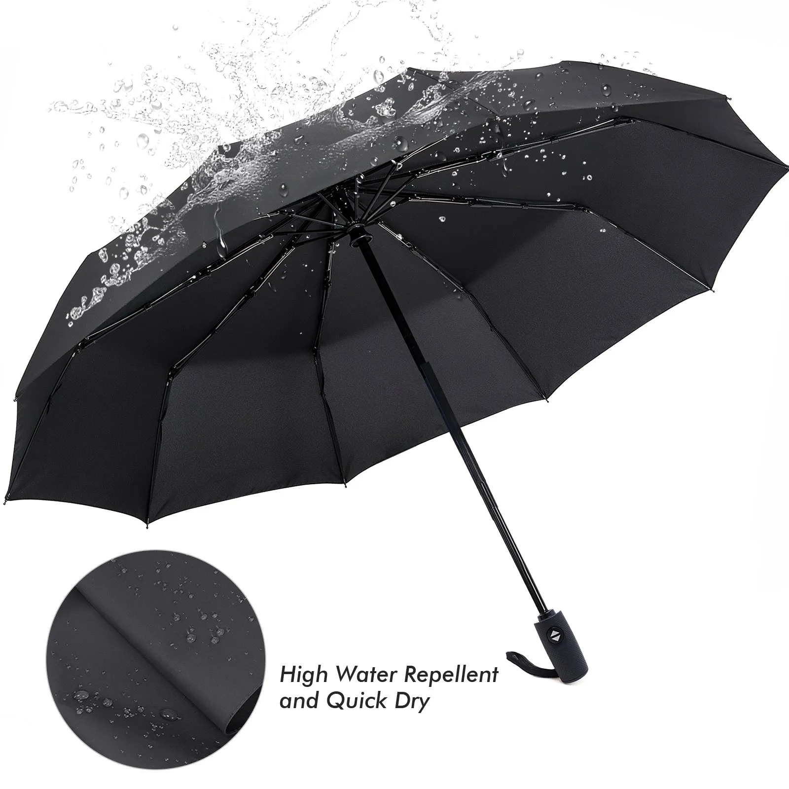 ZOMAKE Travel Umbrella Compact - 10 Ribs Portable Collapsible Umbrellas for Rain Windproof - Paraguas Automatic Small Folding Umbrella Lightweight Packable Umbrella for Women Men(Black)