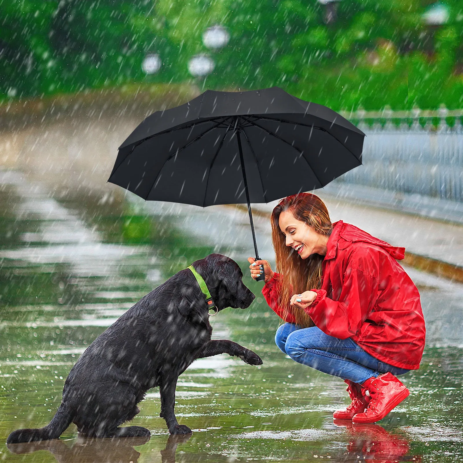ZOMAKE Travel Umbrella Compact - 10 Ribs Portable Collapsible Umbrellas for Rain Windproof - Paraguas Automatic Small Folding Umbrella Lightweight Packable Umbrella for Women Men(Black)