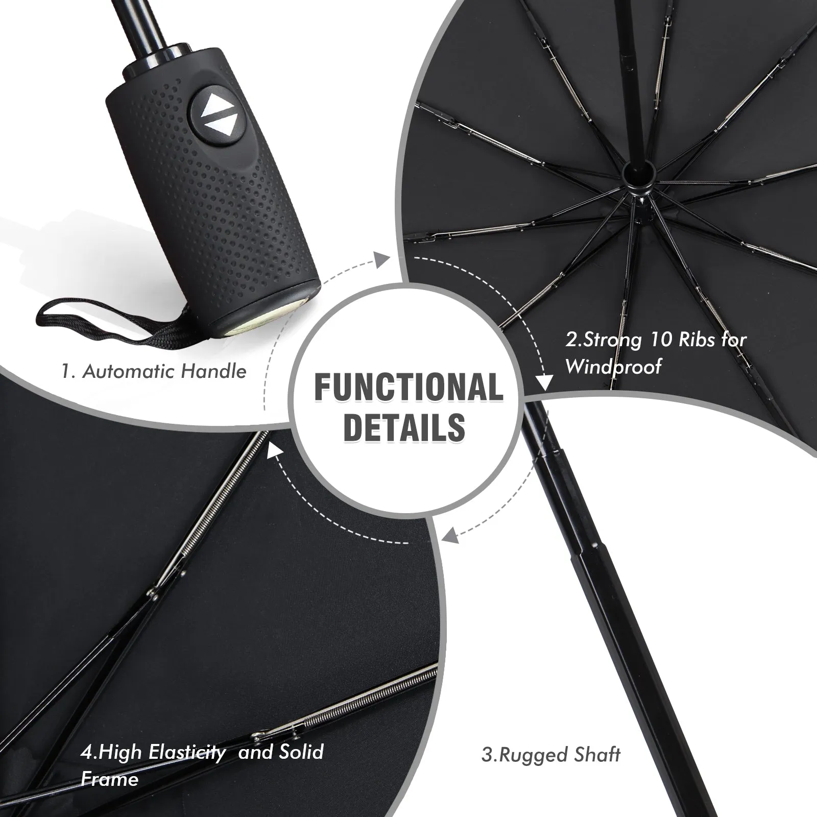 ZOMAKE Travel Umbrella Compact - 10 Ribs Portable Collapsible Umbrellas for Rain Windproof - Paraguas Automatic Small Folding Umbrella Lightweight Packable Umbrella for Women Men(Black)