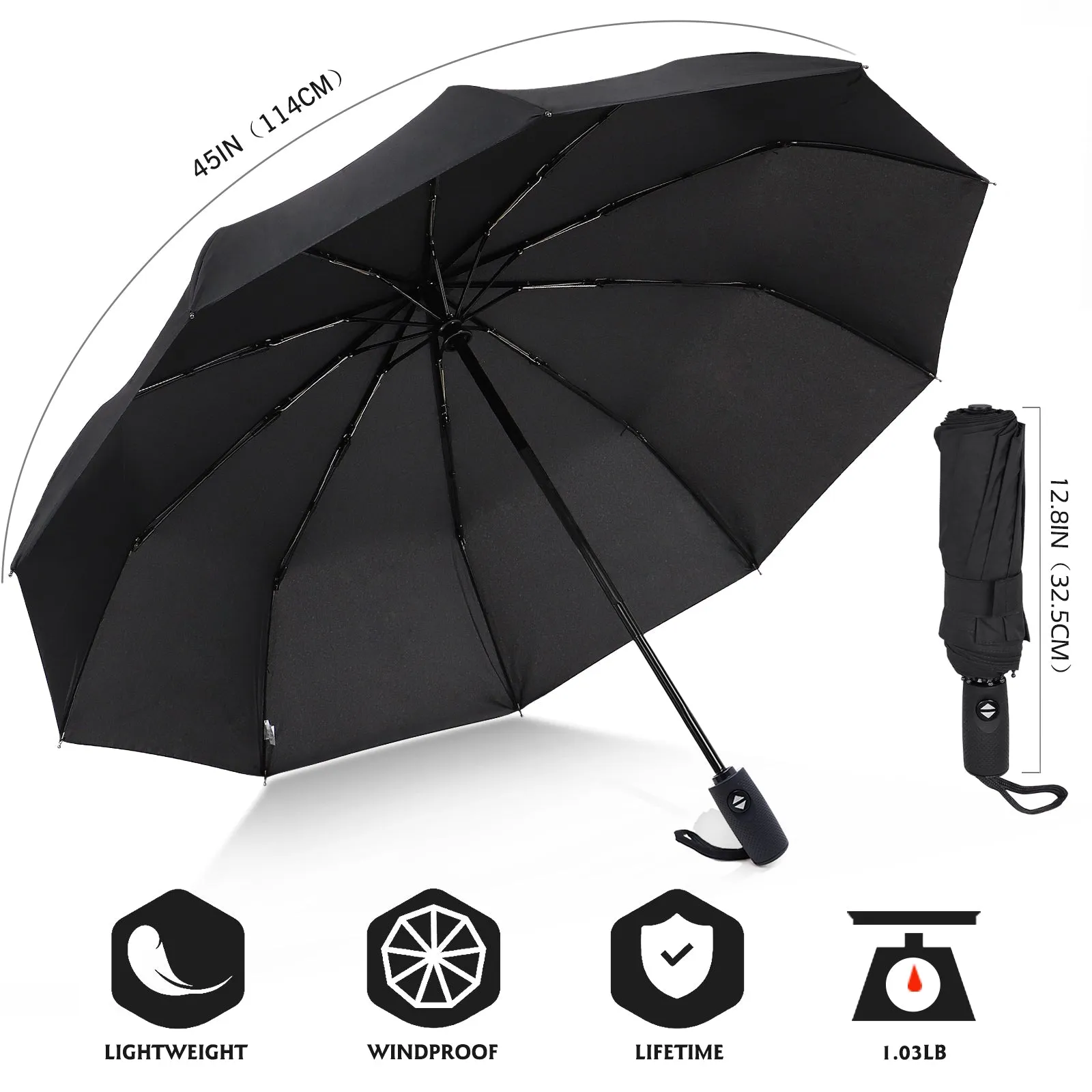 ZOMAKE Travel Umbrella Compact - 10 Ribs Portable Collapsible Umbrellas for Rain Windproof - Paraguas Automatic Small Folding Umbrella Lightweight Packable Umbrella for Women Men(Black)