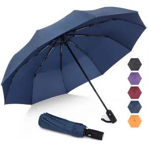 ZOMAKE Travel Umbrella Compact - 10 Ribs Portable Collapsible Umbrellas for Rain Windproof - Paraguas Automatic Small Folding Umbrella Lightweight Packable Umbrella for Women Men(Navy Blue)