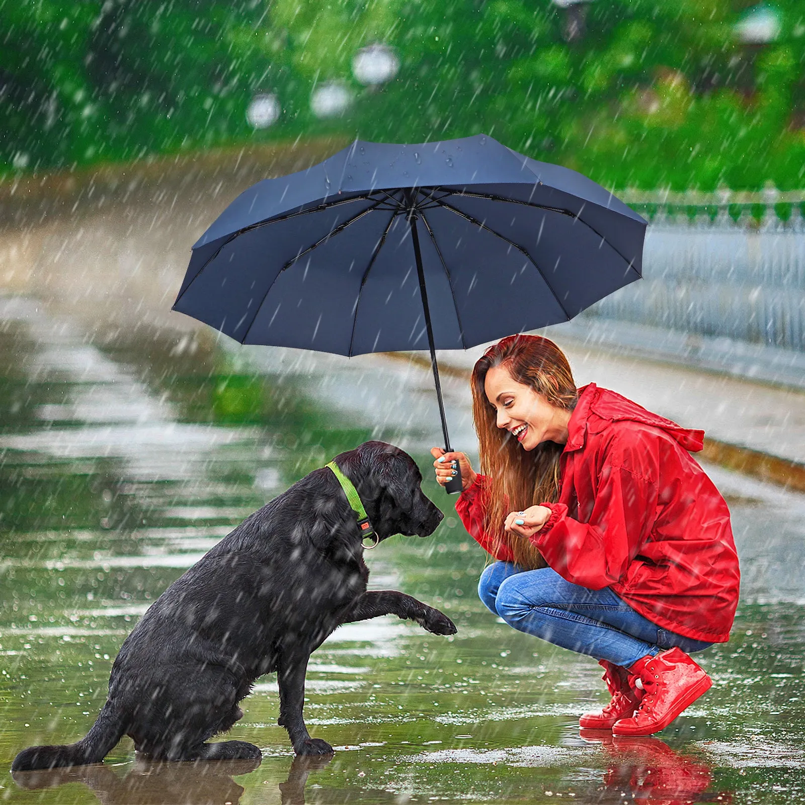 ZOMAKE Travel Umbrella Compact - 10 Ribs Portable Collapsible Umbrellas for Rain Windproof - Paraguas Automatic Small Folding Umbrella Lightweight Packable Umbrella for Women Men(Navy Blue)