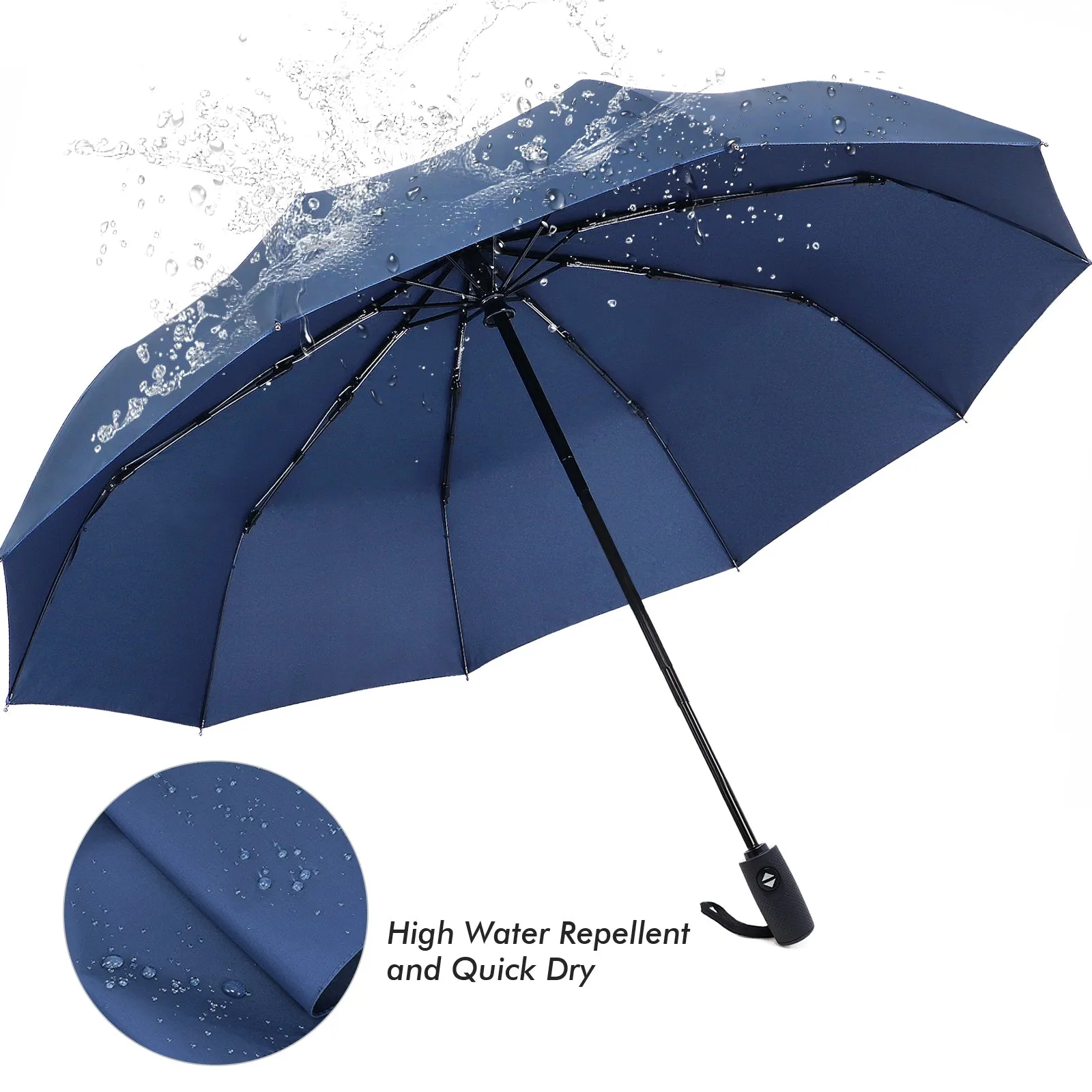 ZOMAKE Travel Umbrella Compact - 10 Ribs Portable Collapsible Umbrellas for Rain Windproof - Paraguas Automatic Small Folding Umbrella Lightweight Packable Umbrella for Women Men(Navy Blue)