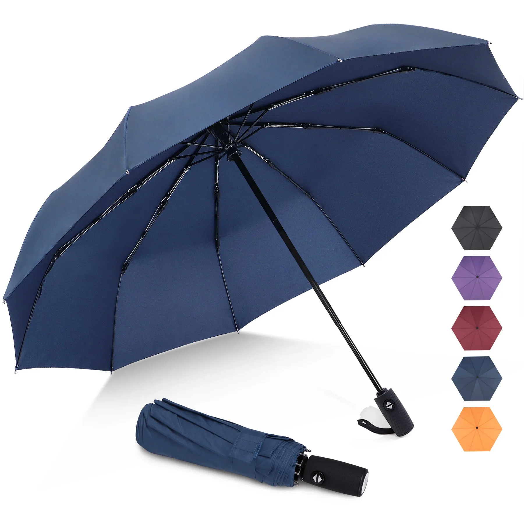 ZOMAKE Travel Umbrella Compact - 10 Ribs Portable Collapsible Umbrellas for Rain Windproof - Paraguas Automatic Small Folding Umbrella Lightweight Packable Umbrella for Women Men(Navy Blue)