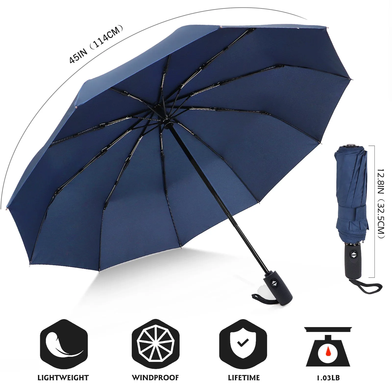 ZOMAKE Travel Umbrella Compact - 10 Ribs Portable Collapsible Umbrellas for Rain Windproof - Paraguas Automatic Small Folding Umbrella Lightweight Packable Umbrella for Women Men(Navy Blue)